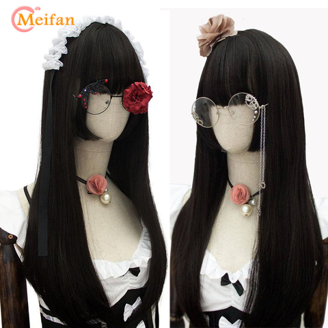 MEIFAN-peluca larga de Lolita para mujer, peluca de corte de princesa, peluca de tres cuchillos, peluca negra de Anime de Lolita ► Foto 1/6