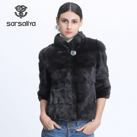 Chaquetas de piel de visón auténtica para mujer, abrigo de piel Natural de lujo, chaqueta de invierno Sexy y cálida con cuello levantado ► Foto 1/1