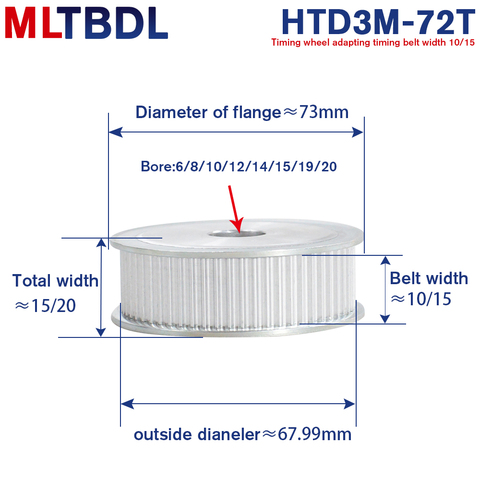 3M 72T polea de 6/8/10/12/14/15mm de diámetro de polea 3mm 11mm ancho de la correa de aleación de aluminio de síncrono poleas de correa dentada ► Foto 1/6