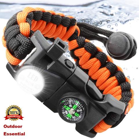 Pulsera exterior supervivencia Paracord supervivencia equipo de campamento emergencia Multi herramienta supervivencia trenzada cuerda de rescate SOS Flash ► Foto 1/6