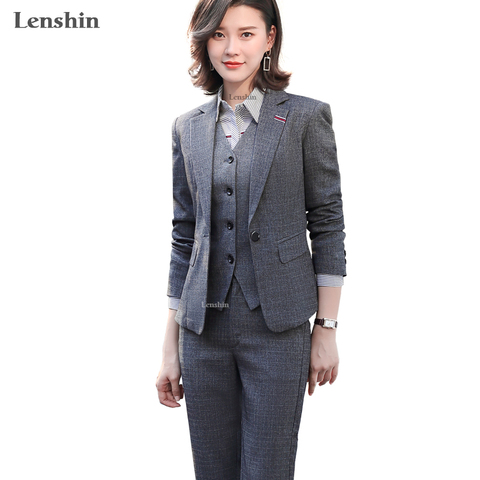 Lenshin-Conjunto de 3 piezas de traje de negocios para mujer, Ropa de Trabajo de alta calidad para mujer, traje de pantalón, Blazer Formal, chaleco, pantalón ► Foto 1/6