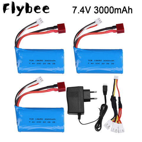 Batería lipo de 7,4 V 3000 MAH 18650 20C 2S para Q46 Wltoys 10428 12428 12429 12423 FY-03, cargador de piezas de coche RC 7,4 V 3000 MAH ► Foto 1/6