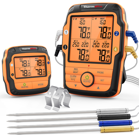 ThermoPro-termómetro Digital inalámbrico TP27C para cocina, 4 sondas, 150M, para horno de carne, retroiluminación, para leche y parrilla ► Foto 1/6
