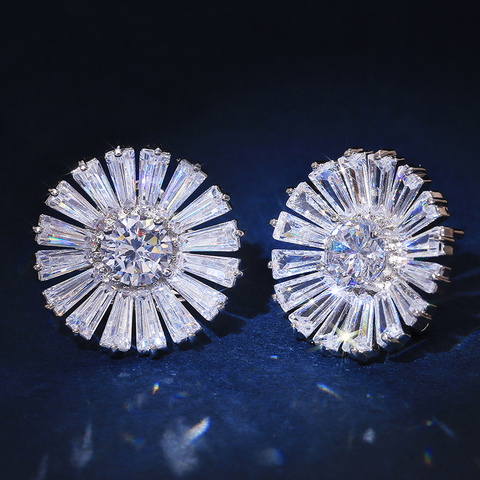 Huitan-pendientes de circonia cúbica con forma de flor para mujer, aretes, zirconia, circonita, zirconita, zirconita, brillante, estilo elegante ► Foto 1/6