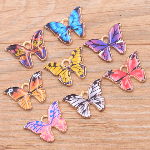 Colgante de aleación de Metal con forma de mariposa, 8 Uds., 15x22mm, 8 colores, colorido, Animal KC, para pulsera, collar, fabricación de joyas ► Foto 1/6