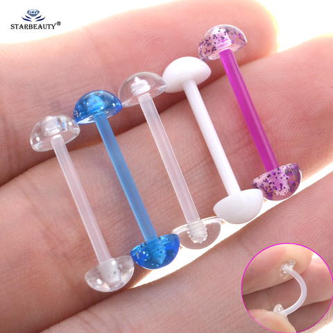 Starbeauty-Piercing para lengua y pezón, 5 uds., 14G de polvo Flash, Media bola de acrílico transparente, Piercing para lengua y pezón, anillos para lengua, joyería corporal ► Foto 1/6