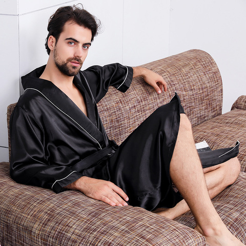 Kimono de seda de diseñador de lujo para hombre, bata de dormir de manga larga, bata de baño de gran tamaño, camisón de satén, ropa de casa de verano, Plus 5XL ► Foto 1/6