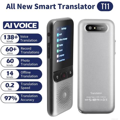 Traductor de voz inteligente portátil T11, 138 idiomas, Multi lenguaje, traductor interactivo fuera de línea, viajes de negocios ► Foto 1/6