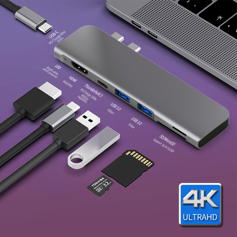 USB 3,1 tipo-C a HDMI Adaptador 4K Thunderbolt 3, USB-C con Hub 3,0 SD TF lector PD para MacBook Pro aire/2022-2022 ► Foto 1/6