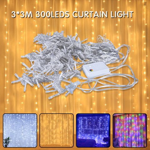 Tira de luces LED para decoración de exteriores, cortina de luces de hadas de 3x3M, para guirnalda para Navidad o boda, fiestas, ventana, Navidad, 300 ► Foto 1/6