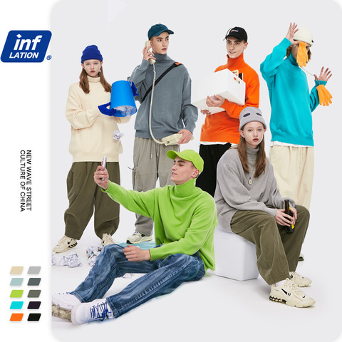 Suéter inflado de Color sólido 2022 FW suéter cálido de cuello alto para invierno sudadera estilo Hip Hop de gran tamaño para hombres y mujeres Jersey 1881W ► Foto 1/6
