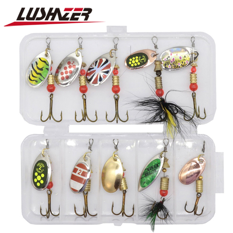 10 piunids/lote cuchara de pesca LUSHAZER señuelos spinner cebo 2,5-4g pesca wobbler metal cebos spinnerbait isca artificial gratis con caja ► Foto 1/6