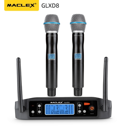 Maclex GLXD8-micrófono profesional de doble frecuencia ajustable, sistema con micrófono inalámbrico UHF, para escenario, iglesia, fiesta, mango de Metal, Karaoke ► Foto 1/6