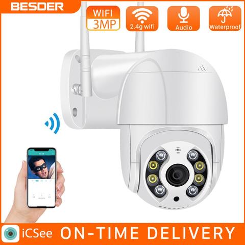 BESDER-cámara WiFi PTZ de 3MP, dispositivo de detección humana, con movimiento, dos avisos por voz, para exteriores, Audio, visión nocturna, videovigilancia ► Foto 1/6