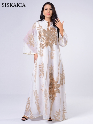 Siskakia-vestido Abaya bordado de lentejuelas para mujer, caftán marroquí turco árabe Jalabiya, Túnica étnica islámica blanca 2022 Eid ► Foto 1/6