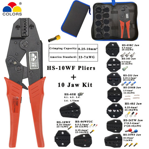 Alicates HS-10WF para prensar cables, kit de herramientas multifunción, 6 mordazas para aislamiento de tubos, herramientas de terminales, pulg mc4 ► Foto 1/6