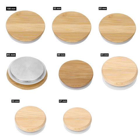 Tapas de bambú para almacenamiento de tarros, tapas reutilizables de madera de pino, sello de anillo, para latas de vidrio, tazas de cerámica ► Foto 1/6