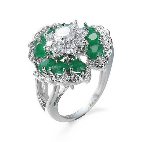 2022 nuevo superventas de plata de moda anillo de Color verde con flor anillos para las mujeres de compromiso de boda de lujo mejores regalos ► Foto 1/3