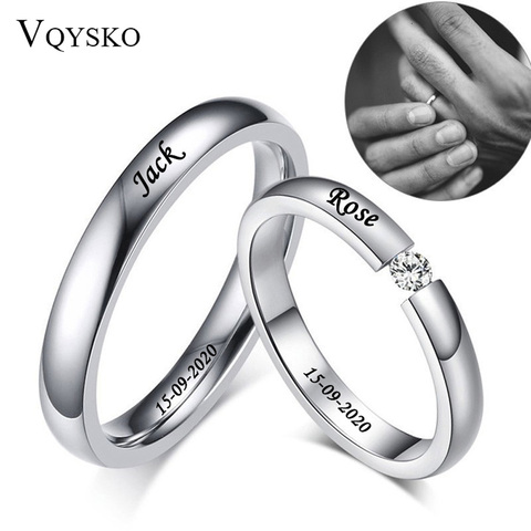 Anillos de boda de acero inoxidable para hombre y mujer, bandas de compromiso personalizadas de 3mm, con piedra de CZ, rompecabezas, solitario ► Foto 1/6