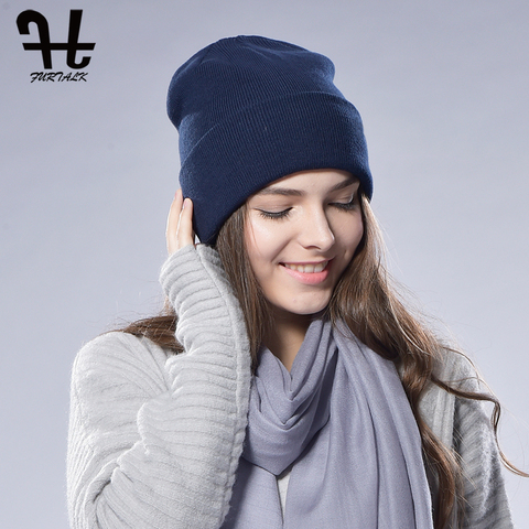 FURTALK Beanie sombrero para las mujeres de los hombres de invierno de punto de solideos de gorro de otoño tapa chapeau femme ► Foto 1/6