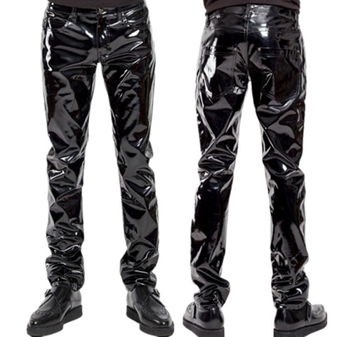 Pantalones de látex de PVC brillante para hombre, pantalón negro para motocicleta, de cuero de imitación, a la moda, resistente al agua, para motorista ► Foto 1/6