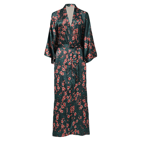 Vestido de Kimono de flores con estampado exquisito para mujer bata de boda elegante hasta el tobillo ropa de dormir informal suave para el hogar vestido de baño talla grande ► Foto 1/6