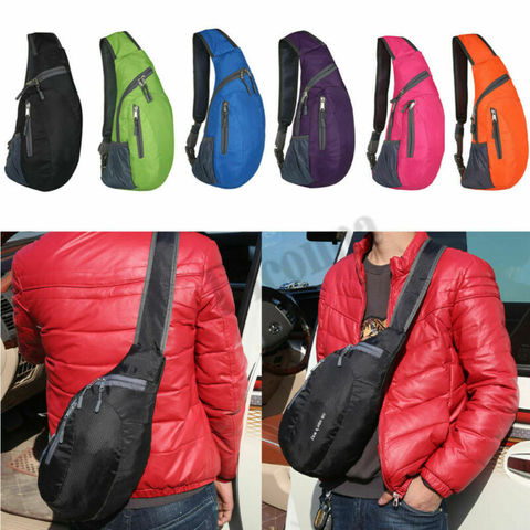 Mochila de pecho para hombre y mujer, bolsa cruzada de hombro para deportes al aire libre, senderismo, viaje, con patrón de letras ► Foto 1/6