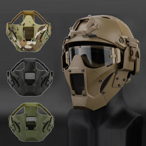 Airsoft Paintball caza máscara combate táctico media máscara de cara juego de guerra militar máscara facial protectora negro tan verde ► Foto 1/6