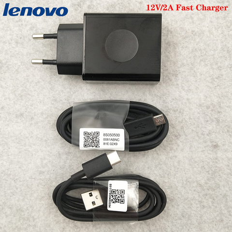 Lenovo cargador rápido 24W de la UE adaptador de pared de viaje Micro USB/Cable de tipo C para Lenovo Vibe P2 P1 Z5S Z6 Z5 pro K5 K5s Z3 Z2 K10 Plus ► Foto 1/6