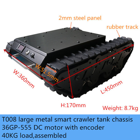 Kit de chasis de tanque de Robot inteligente T008 de 40kg de carga, Metal grande, pista de goma, alto Torque, 24V, CC, con codificador ensamblado ► Foto 1/6