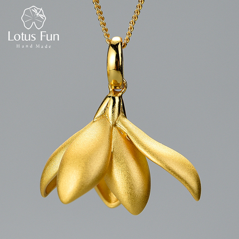 Lotus Fun 18K elegante de oro Magnolia flor colgante sin collar Plata de Ley 925 auténtica fina hecha a mano de la joyería para las mujeres ► Foto 1/6