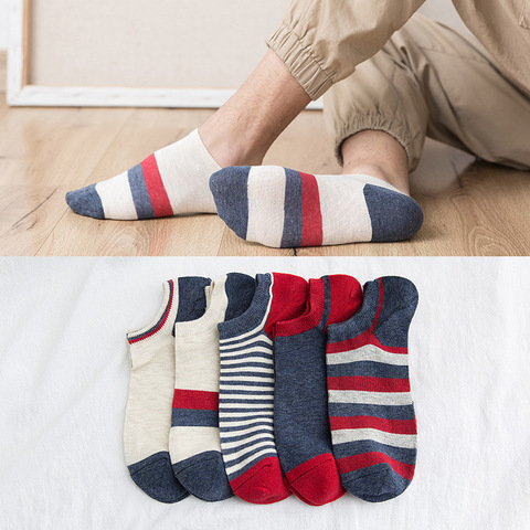 Calcetines tobilleros para hombre de primavera verano con diseño a rayas, calcetín transpirable para hombres de negocios, material de alta calidad, estilo informal, regalo para chico, 5 pares ► Foto 1/6