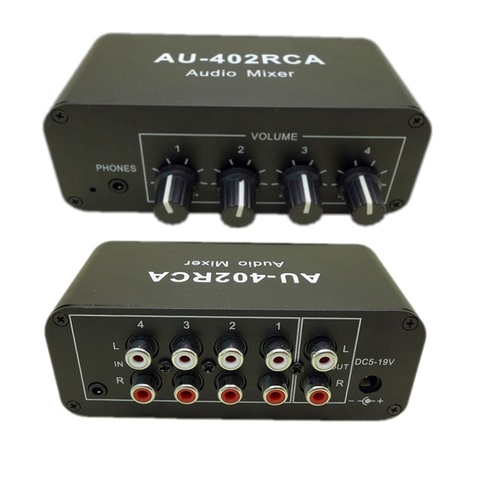 AU-402RCA de Audio estéreo de 12V, distribuidor mixto, Selector de señal, 4 entradas, 2 salidas, RCA, controles de volumen, amplificador para auriculares ► Foto 1/5