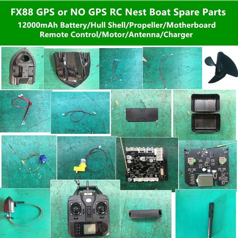 FX88-piezas de repuesto para barco, GPS o sin GPS, batería de 12000mAh, carcasa de casco, hélice, placa base, Control remoto, Motor y Antena ► Foto 1/6