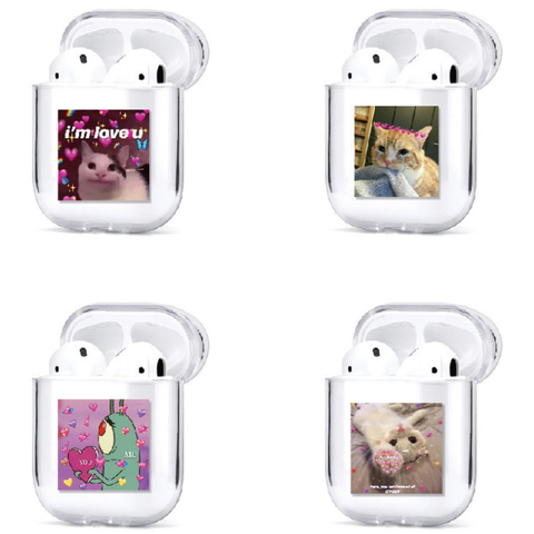 Transparente lindo gatito Minino caso auriculares Airpods casos PC carcasa Simple para los AirPods 2 auriculares para Apple aire vainas caso ► Foto 1/6