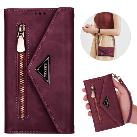 Funda tipo billetera con cremallera para Samsung Galaxy Note 20 Ultra S20 Ultra A21S A51 A71 5G, funda cruzada de cuero PU para teléfono ► Foto 1/6