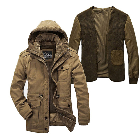 Dos piezas de invierno chaqueta hombres más tamaño engrosamiento súper cálida lana parka hombres marca ropa AFS jeep invierno parka capa de los hombres ► Foto 1/5