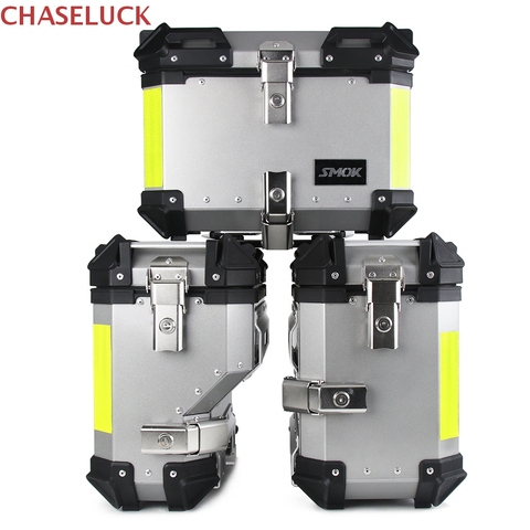 Caja de Herramientas Universal para motocicleta, alforjas de almacenamiento de aluminio, cerradura de maletero, equipaje, 38L + 45L ► Foto 1/6