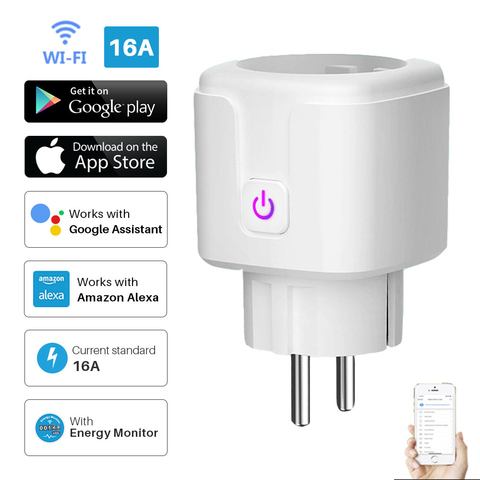 Enchufe inteligente enchufe WiFi, Monitor de potencia UE 16A con función de sincronización, Control por APP Tuya SmartLife con asistente de Google Alexa 100-240V ► Foto 1/6