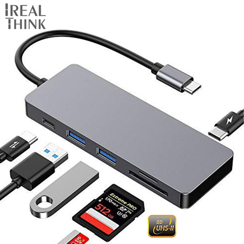 IREALTHINK-Adaptador de concentrador USB C con microSD/UHS-II, lector de tarjetas SD 4,0, Macbook Pro/iPhone 11, accesorios tipo c Hub USB3.0 ► Foto 1/6