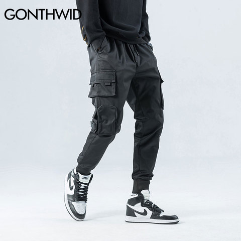 GONTHWID-pantalones Cargo de harén con bolsillos y cremallera lateral para hombre, Joggers informales de Hip-Hop, ropa de calle Harajuku, pantalones de chándal para hombre, 2022 ► Foto 1/6