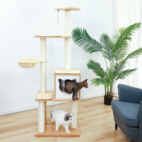 Rascador para gatos torre de árbol grande, poste rascador para gatos, casa de juegos para mascotas, hamaca, plataforma rascador gato ► Foto 1/6