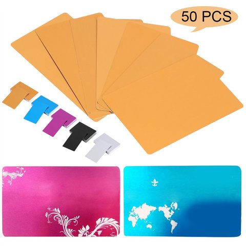 Tarjetas de negocios de Metal de aleación de aluminio, tarjetas en blanco para el cliente, grabado láser, tarjetas de regalo, 7 colores opcionales (dorado), 50 Uds. ► Foto 1/6