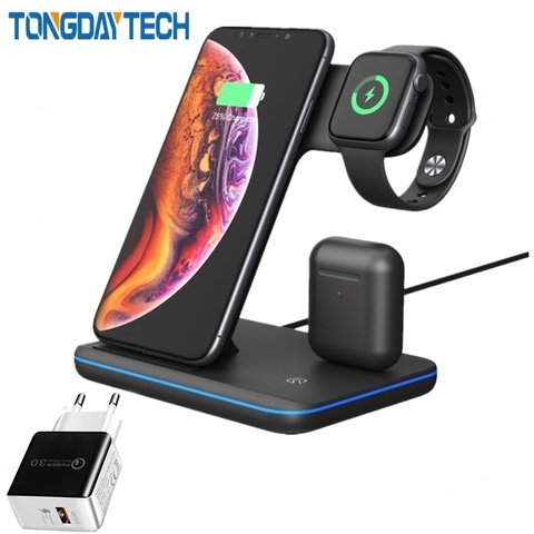 Tongdaytech 3in1 Qi cargador inalámbrico rápido para Apple Airpods Watch 5 4 3 2 1 estación de carga rápida para iphone Xiaomi Airdots ► Foto 1/6