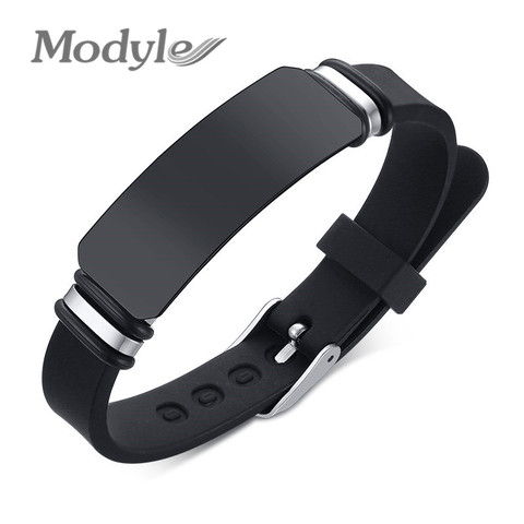 Modyle-pulsera de silicona personalizada para hombre, brazalete de acero inoxidable, de alerta médica, color blanco y negro ► Foto 1/6