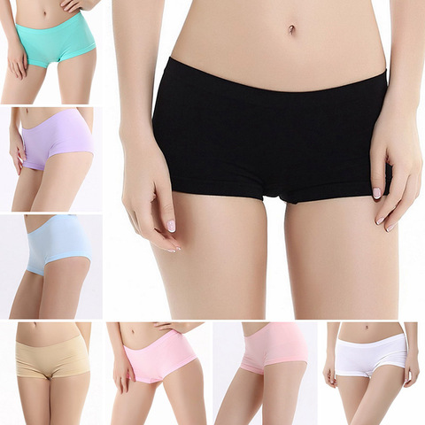 Boxers sin costuras ropa interior Sexy de las mujeres bajo la cintura de Color sólido transpirable Boyshorts cómodos femeninos pantalones cortos de deporte calzoncillos ► Foto 1/6