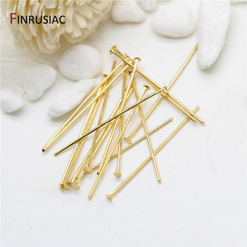 Suministros para joyería 14K chapado en oro Real de cabeza plana pines joyería DIY hacer componentes 50 unids/lote promoción ► Foto 1/3