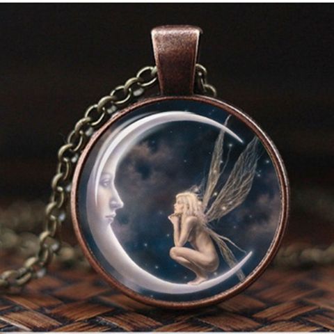 Colgante de cristal con foto de Ángel sobre la Luna para mujer, colgante de cadena, regalo de joyería ► Foto 1/6