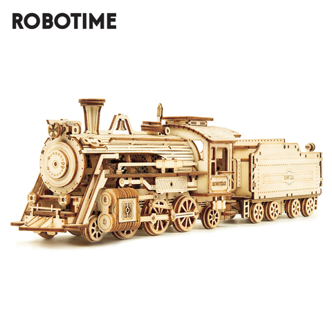 Robotime ROKR-modelo de tren en 3D de madera para niños, rompecabezas de madera, modelo de locomotora, juegos de construcción, regalo de cumpleaños ► Foto 1/6