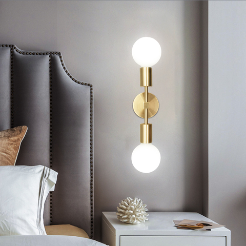 Lámpara Led postmoderna de pared, montado en pared candelabro, 2 luces para baño, lámpara de noche para dormitorio, accesorio de latón, aplique de pared E27 ► Foto 1/6